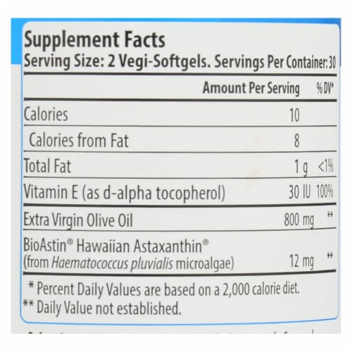 Nutrex Hawaii BioAstin Supreme - 6 mg - 60 Vegetarian Softgels Perspective: top