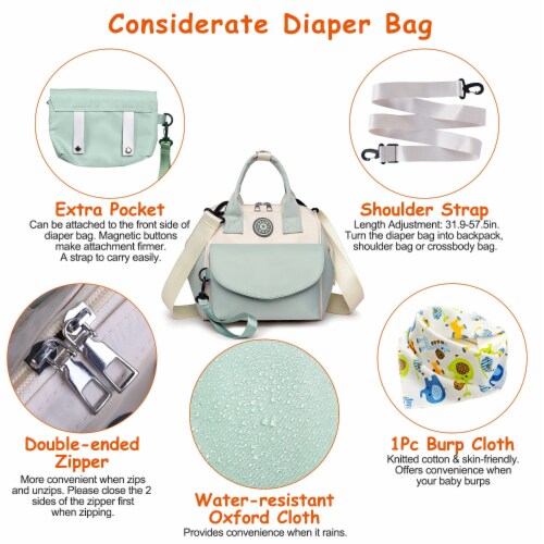 Baby Nappy Diaper Bag with 6 Pockets, Adjustable Shoulder Strap, and Detachable Small Bag Perspective: top