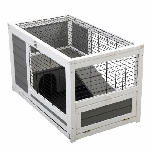 FX070 - Luxury 2-Storey Grey White Wooden Pet House Box - Comfy Cabin for Small Animals Perspective: top