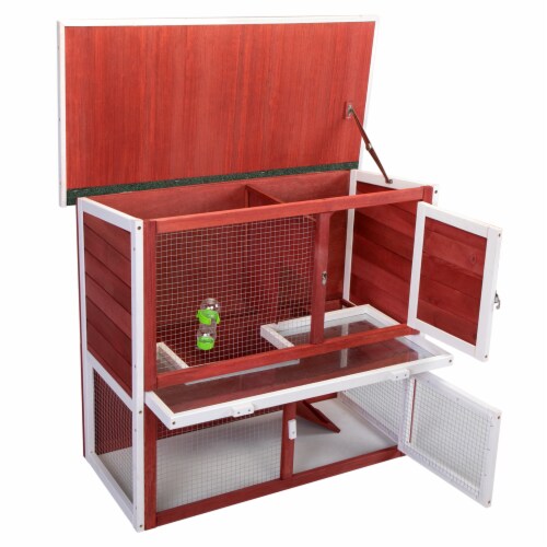 FX070 - Outdoor Animals Wooden Rabbit Hutch with Pull Out Tray Perspective: top