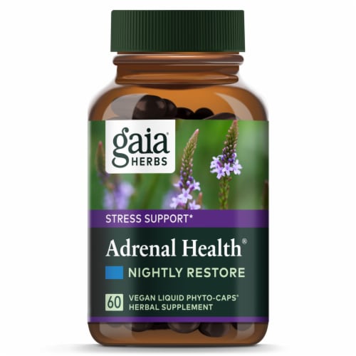 Gaia Herbs Adrenal Health Nightly Restore Liquid Phyto-Caps Perspective: top
