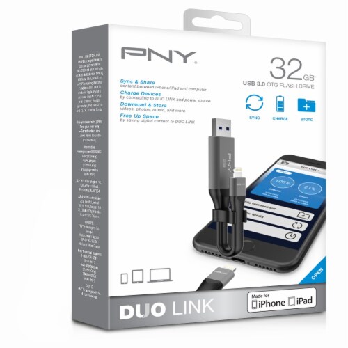 PNY Duo Link USB 3.0 OTG Flash Drive - Black/Gray Perspective: top