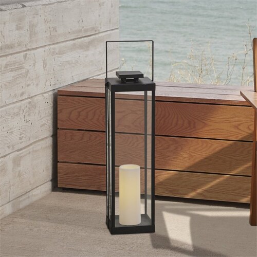 Real Flame La Sal 22  Lantern with Flameless Candle in Black Perspective: top