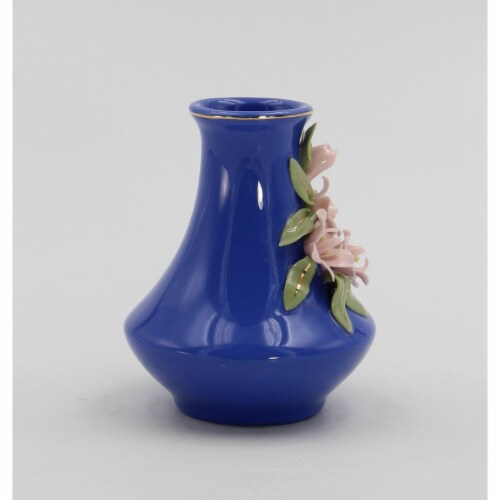 Mini Size Ceramic Sweet Pea Flower on Blue Vase, Home Décor, Gift for Her, Gift for Mom, Perspective: top