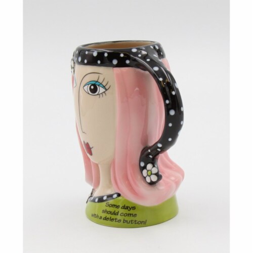 Ceramic Pink Hair Lady Cup, Home Décor, Gift for Her, Mom, Friend, or Coworker, Kitchen Décor Perspective: top
