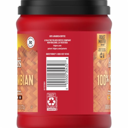 Folgers 100% Colombian Coffee, Medium Roast Ground Coffee 9.6 Ounce (Pack of 32) Perspective: top