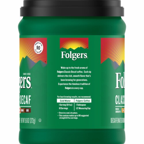 Folgers Decaf Ground Coffee, Medium Roast, 9.6 Oz. (Pack of 6) Perspective: top