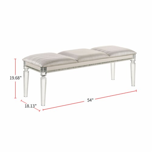Leatherette and Wood Bench in Pearl White Finish Perspective: top