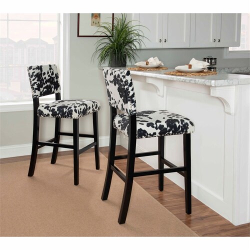 Linon Corey 30  Wood Cow Print Bar Stool in Black Perspective: top