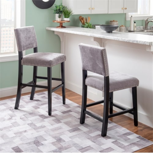 Linon Corey 30  Wood Upholstered Bar Stool in Gray Perspective: top