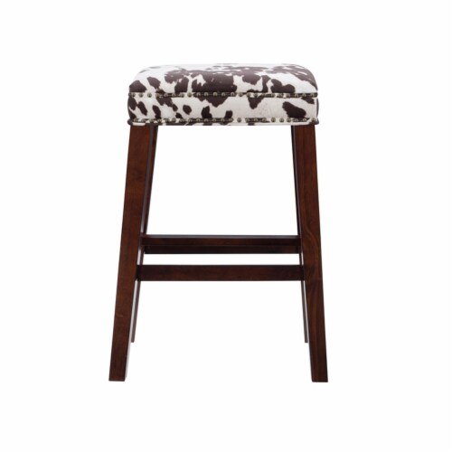 Linon Walt 30.5 Wood Cow Print Bar Stool in Brown Perspective: top