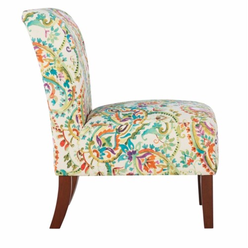 Linon Todd Curved Back Wood Upholstered Slipper Chair in Calypso Multi-Color Perspective: top