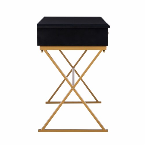 Linon Campaign Two-Drawer Metal Desk in Black Perspective: top