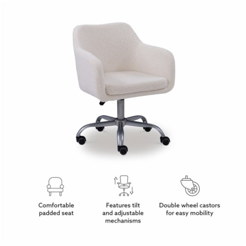 Linon Colton Sherpa Metal Upholstered Office Chair in Chrome Perspective: top