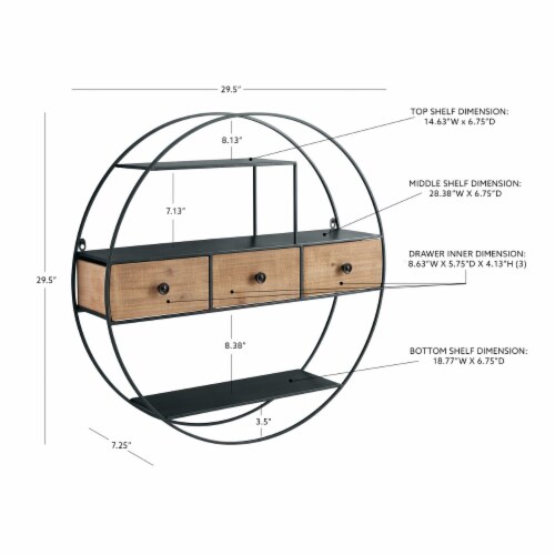 Nerissa Round Wall Decor With Three Drawers Perspective: top