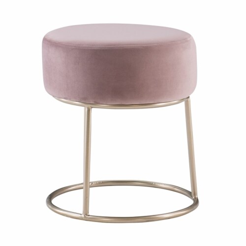Linon Carly Metal Accent Vanity Stool in Pink Perspective: top