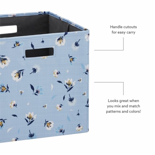 Linon Lane Two Pack Fabric Daisy Storage Bins in Blue Perspective: top