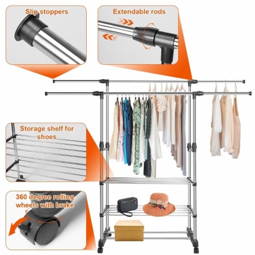 Extendable Garment Hanging Rack Clothing Hanging Rail Pillow Shoe Display Organizer With Rol 1 unit Gerbes Super Markets