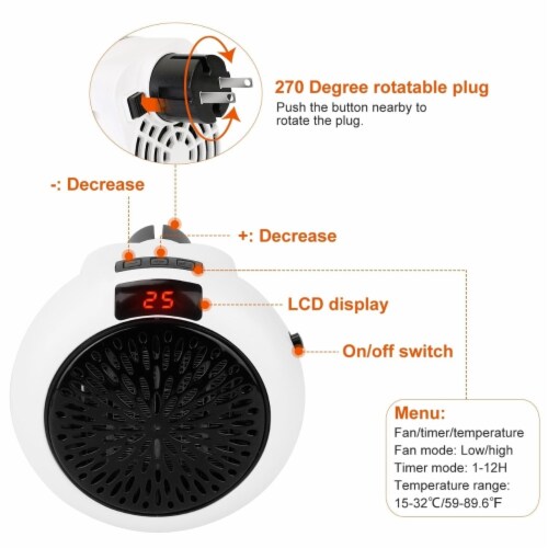 900W Portable Heater Fan Wall Outlet Space Heater Plug-In Heater Perspective: top