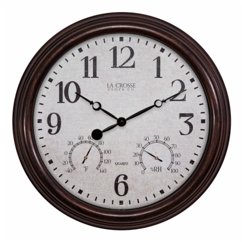 La Crosse Indoor Outdoor Clock - Dark Brown/White Perspective: top