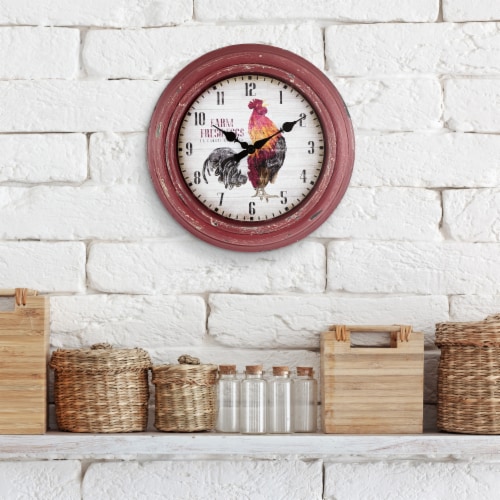 La Crosse Clock Company Rooster Wall Clock - Red Perspective: top