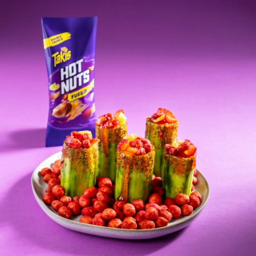 Takis Fuego Hot Nuts Resealable Hot Chili Pepper & Lime Double-Crunch Peanuts Perspective: top