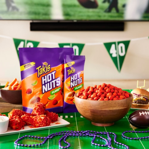 Takis Flare Hot Nuts Resealable Chili Pepper & Lime Double-Crunch Peanuts Perspective: top