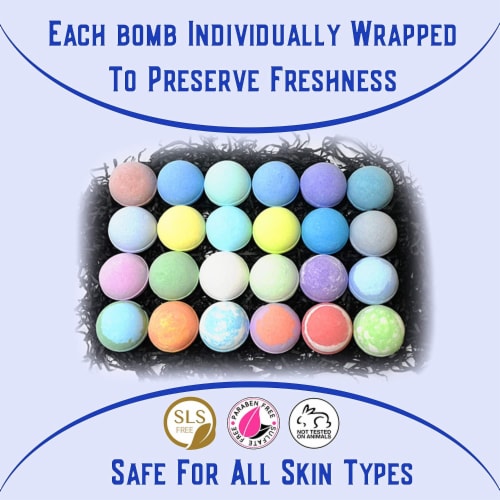 Bath Bomb Gift Sets for Men. 24 Therapeutic Aromatherapy XL Mens Bath Bombs Perspective: top