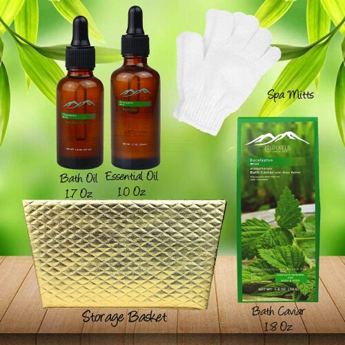 Purelis Naturals Eucalyptus Mint Aromatherapy Spa Baskets For Men & Women. Perspective: top