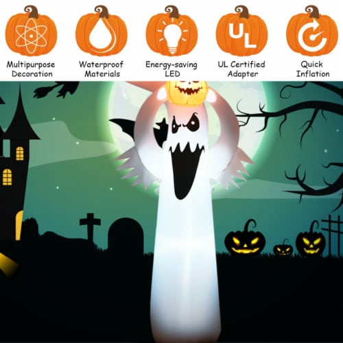 Gymax 6FT Halloween Inflatable Blow Up Ghost w/ Pumpkin LED Lights Yard Decoration Perspective: top