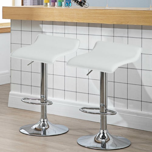 Set of 4 Swivel Bar Stool PU Leather Adjustable Kitchen Counter Bar Chair White Perspective: top