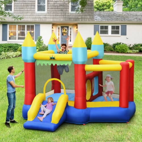 Gymax Inflatable Bounce House Slide Jumping Castle Ball Pit Tunnels Without Blower Perspective: top