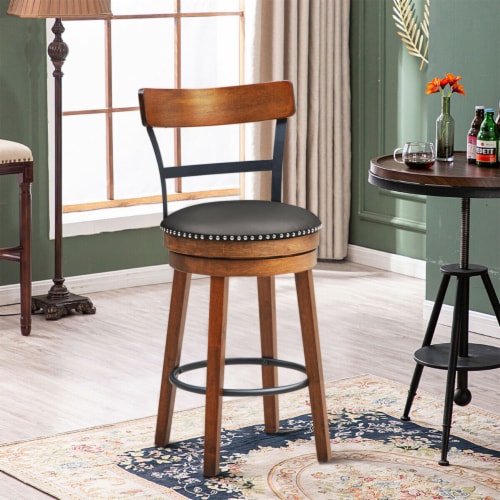 Gymax 25.5'' BarStool Swivel Counter Height kitchen Dining Bar Chair w/Rubber Wood Legs Perspective: top