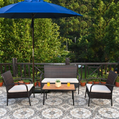 4PCS Rattan Patio Conversation Set Outdoor Furniture Set Cushioned Perspective: top