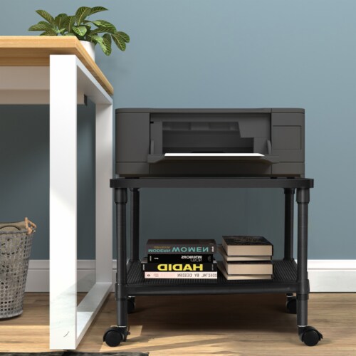 Gymax 2 Tier Under Desk Printer Stand Rolling Fax Cart w Storage