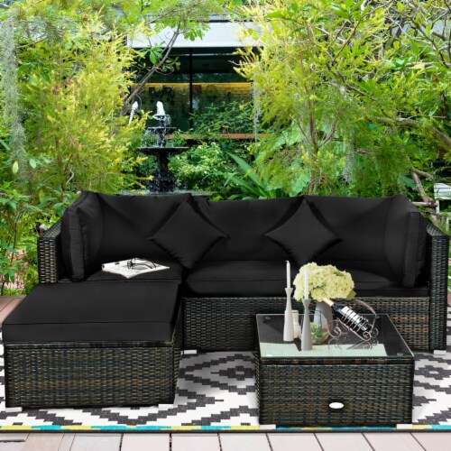 5PCS Rattan Patio Conversation Set Outdoor Furniture Set w