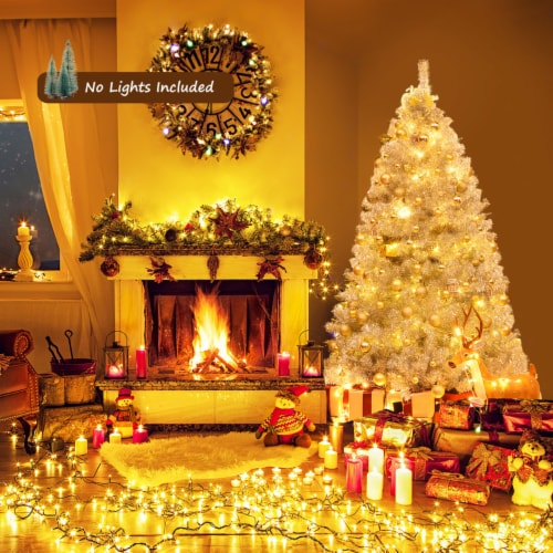 6 FT Silver Tinsel Christmas Tree Artificial Hinged Tree Holiday Decoration Perspective: top