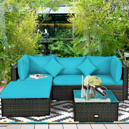 5pcs Outdoor Sectional Set Wicker Patio Sofa Set with Cushions