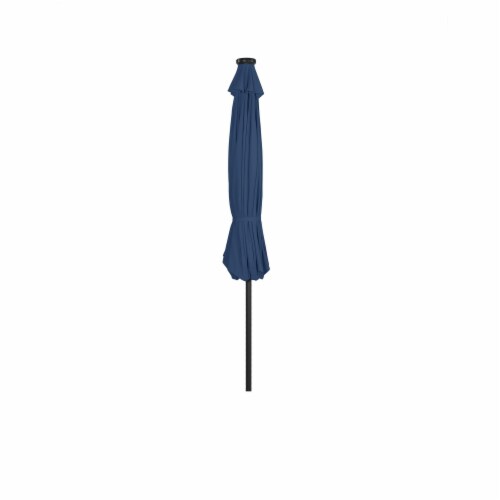 WestinTrends 9 ft. Patio Solar Power LED Lights Market Umbrella, Navy Blue Perspective: top