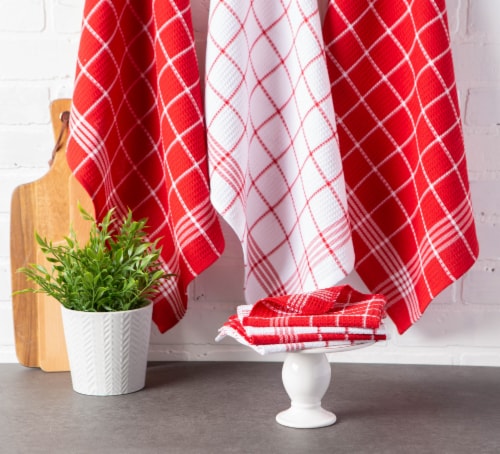 Design Imports 70333A Red Waffle Weave Dishtowel Set - Set of 6 Perspective: top