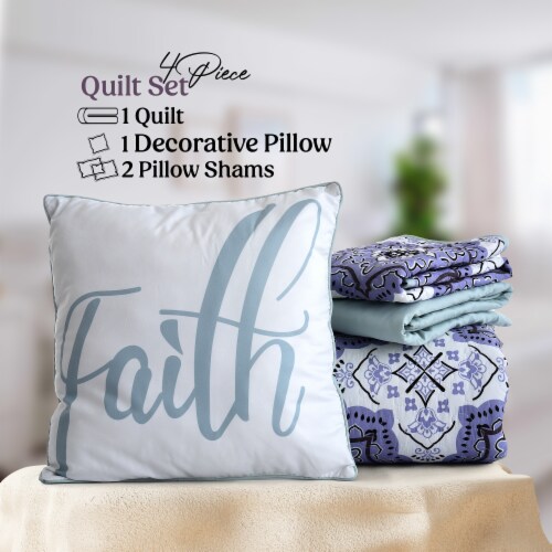 Lux Decor Collection 4-Piece Reversible Quilt Set (Queen-Navy Blush Greyson) Perspective: top