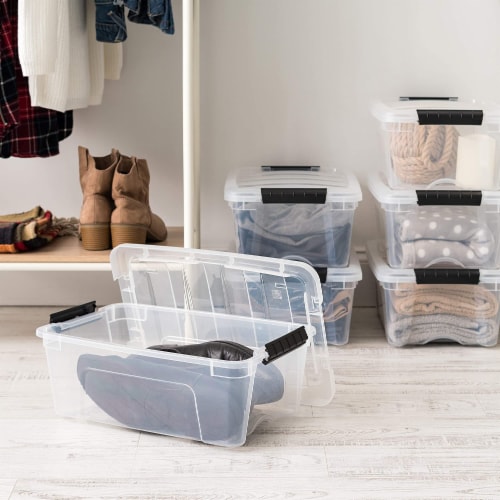 Plastic Storage Bins, Stackable Storage Container with Secure Latching  Buckles and Black Lid, 5 Qt.