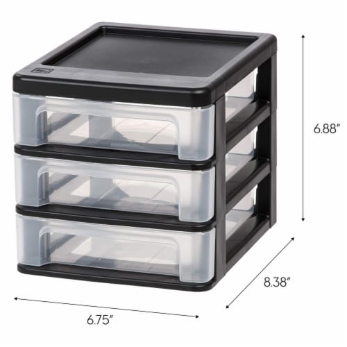 IRIS USA Compact 3 Drawer Plastic Desktop Storage Organizer, Black (2 Pack) Perspective: top