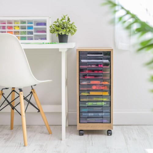 IRIS USA Wooden Multifunctional Storage, Office Supply Drawers Cart, Ash Brown Perspective: top