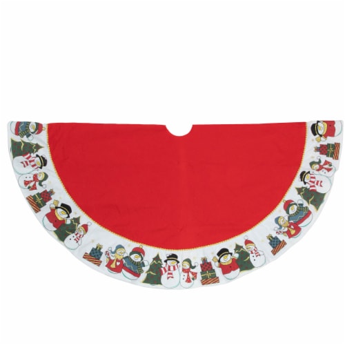 Northlight 48 Red and White Jolly Snowman Christmas Tree Skirt Perspective: top