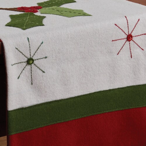 Park Designs Christmas Greenery Felt Table Runner - 54''L - Red Perspective: top