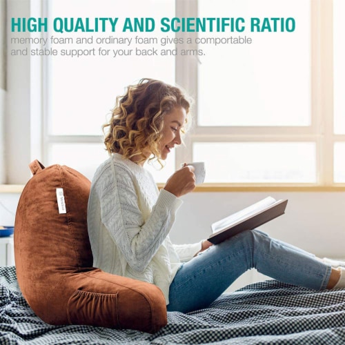 Vekkia 18 Inch Velvety Reading Bed Rest Pillow with Back Arm