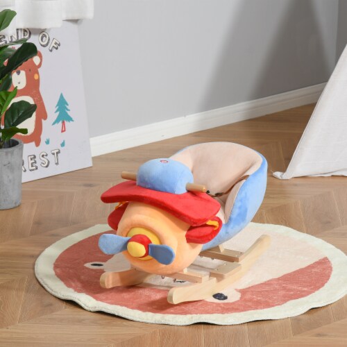 Kid's Rocking Horse Plane Seat Riding Plush Cartoon Chair w/ Seat Belt & Songs Perspective: top