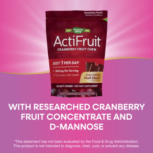 Nature's Way ActiFruit Cranberry Fruit with D-Mannose Vegetarian Soft Chews 500 mg Per Serving Perspective: top