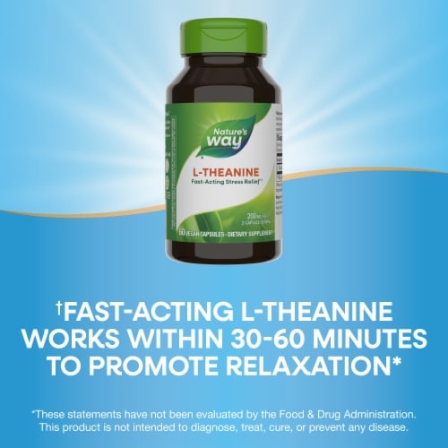 Nature's Way L-Theanine Drug Free Stress Relief Vegan Capsules 200 mg Per 2 Capsule Serving Perspective: top